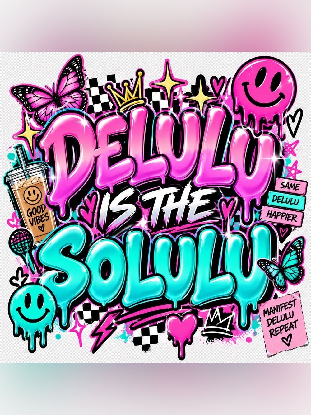 Delulu Is the Solulu DTF Transfer Gen Z Y2K 8x8 T-Shirt Graphic